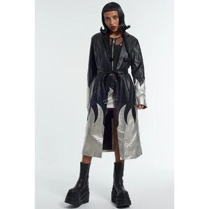 THE RAGGED PRIEST Immortal Coat 16 Silver Flames Faux Leather Trench Mall Goth
